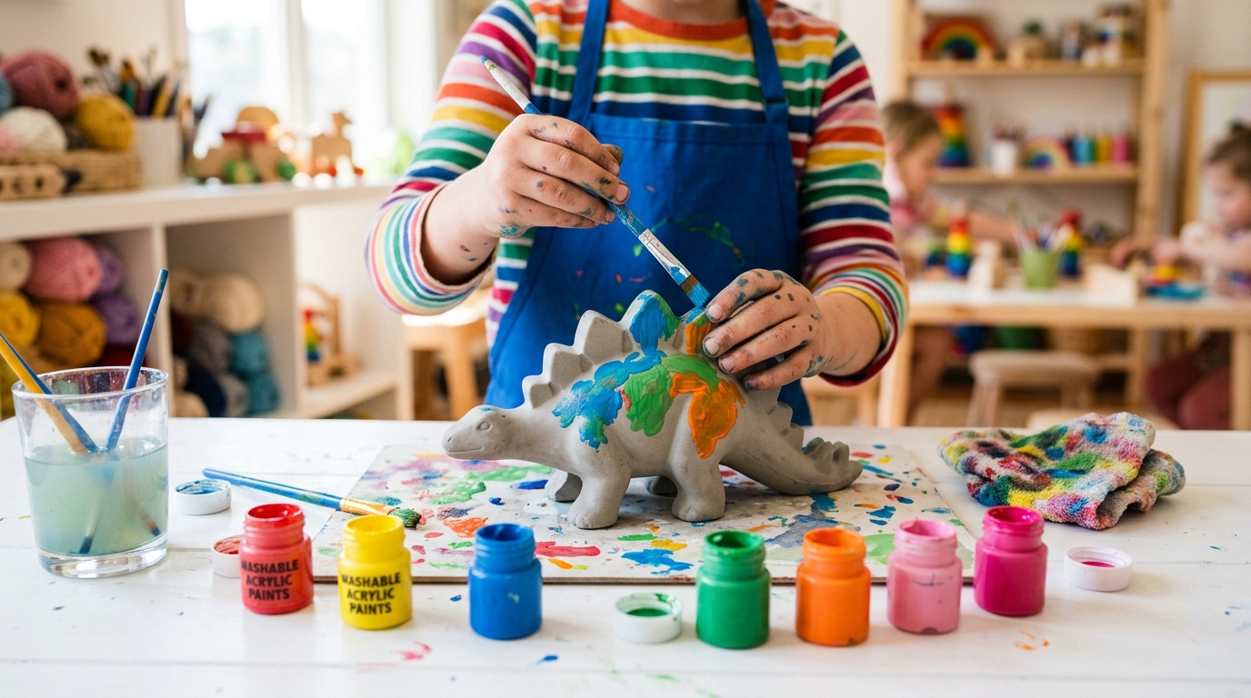 Child holding painted mould